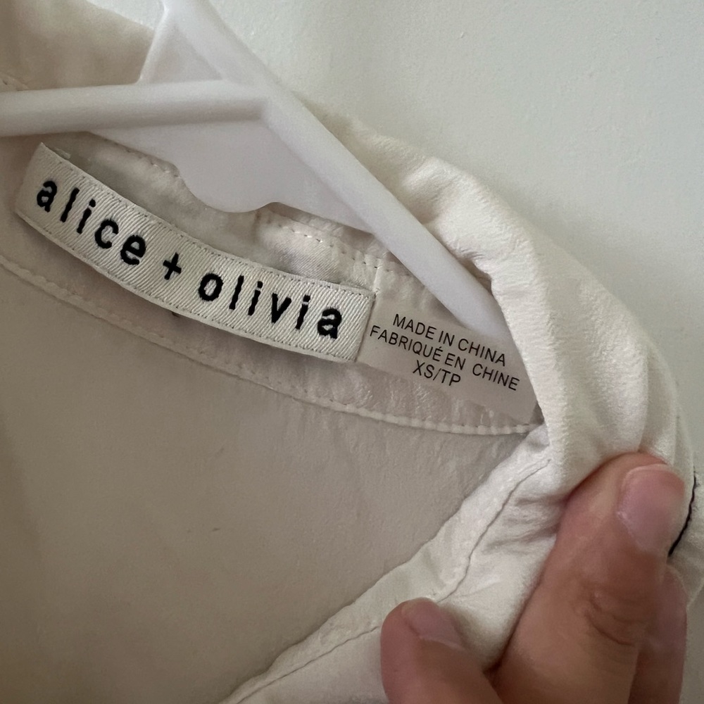 Alice+Olivia Tie Neck Long Sleeve Silk Top - Picture 3 of 5